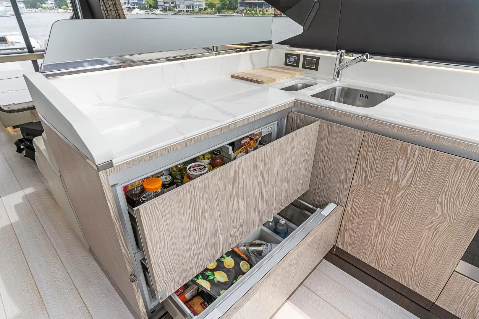 a kitchen with a large white counter aboard ANONYMOUS Yacht for Sale