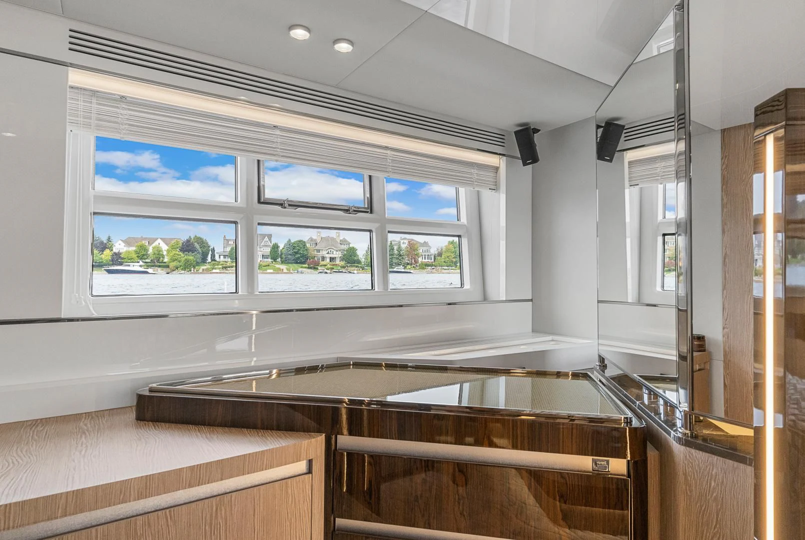 a kitchen with a large window aboard ANONYMOUS Yacht for Sale