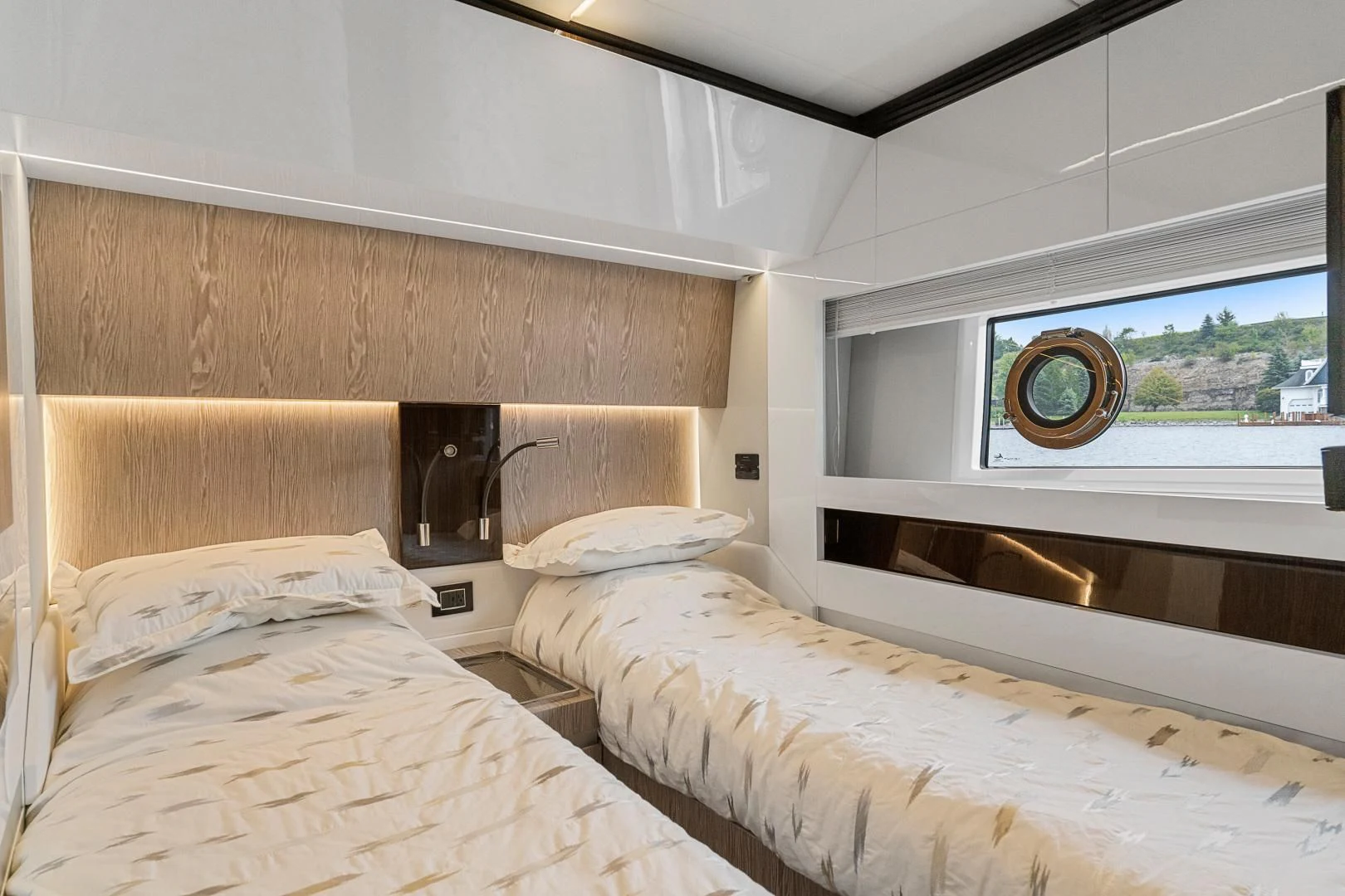 a couple of beds in a room aboard ANONYMOUS Yacht for Sale
