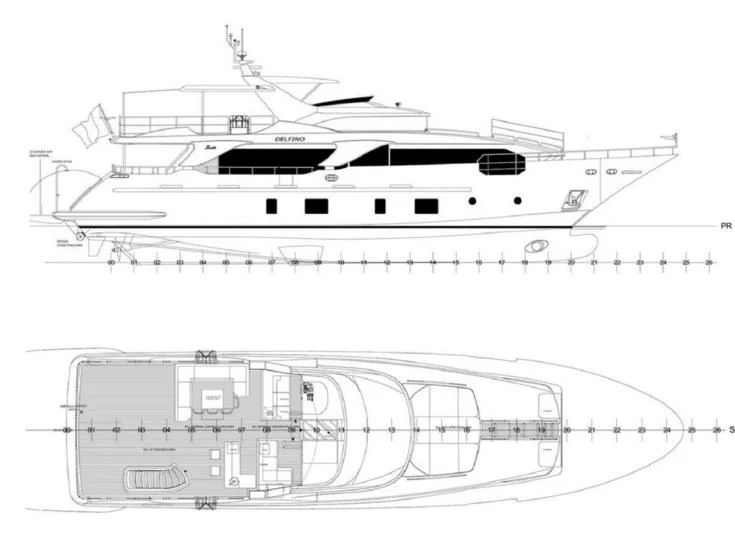 diagram, engineering drawing aboard ADEL Yacht for Sale