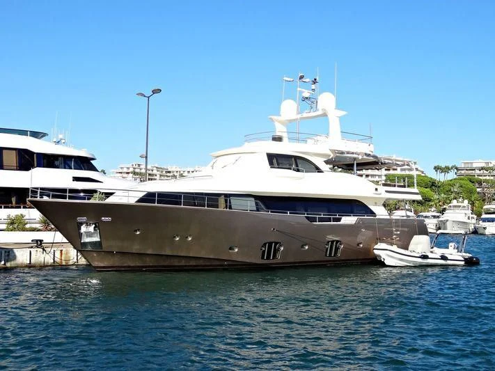 a large boat in the water aboard DISPARATE Yacht for Sale