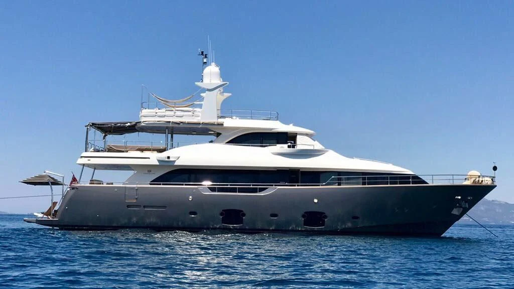a large boat in the water aboard DISPARATE Yacht for Sale