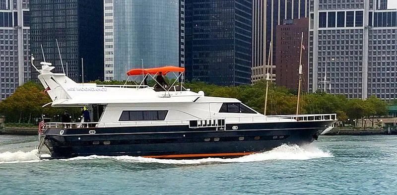 a boat on the water aboard M.I.S. MOONDANCE Yacht for Sale