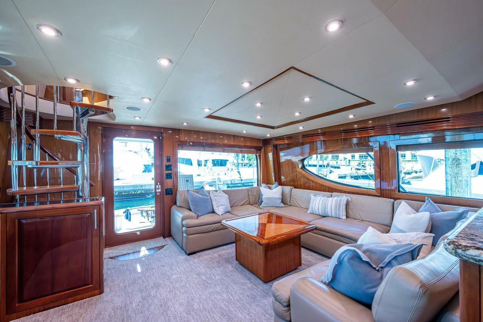 a living room with a large window aboard W Yacht for Sale