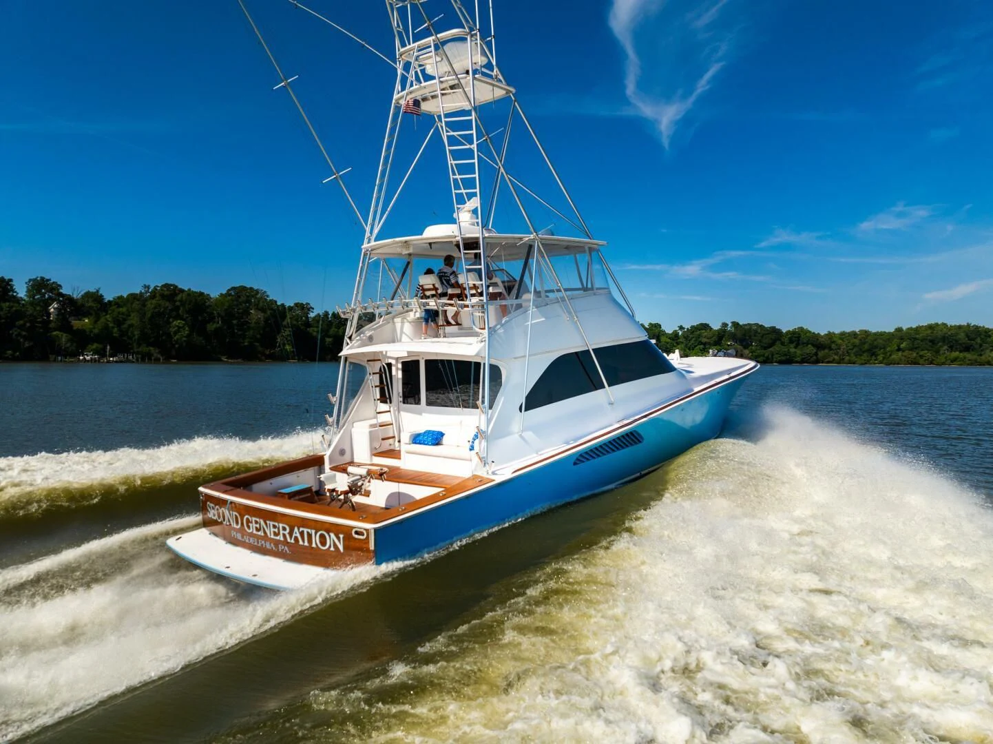a boat on a river aboard W Yacht for Sale