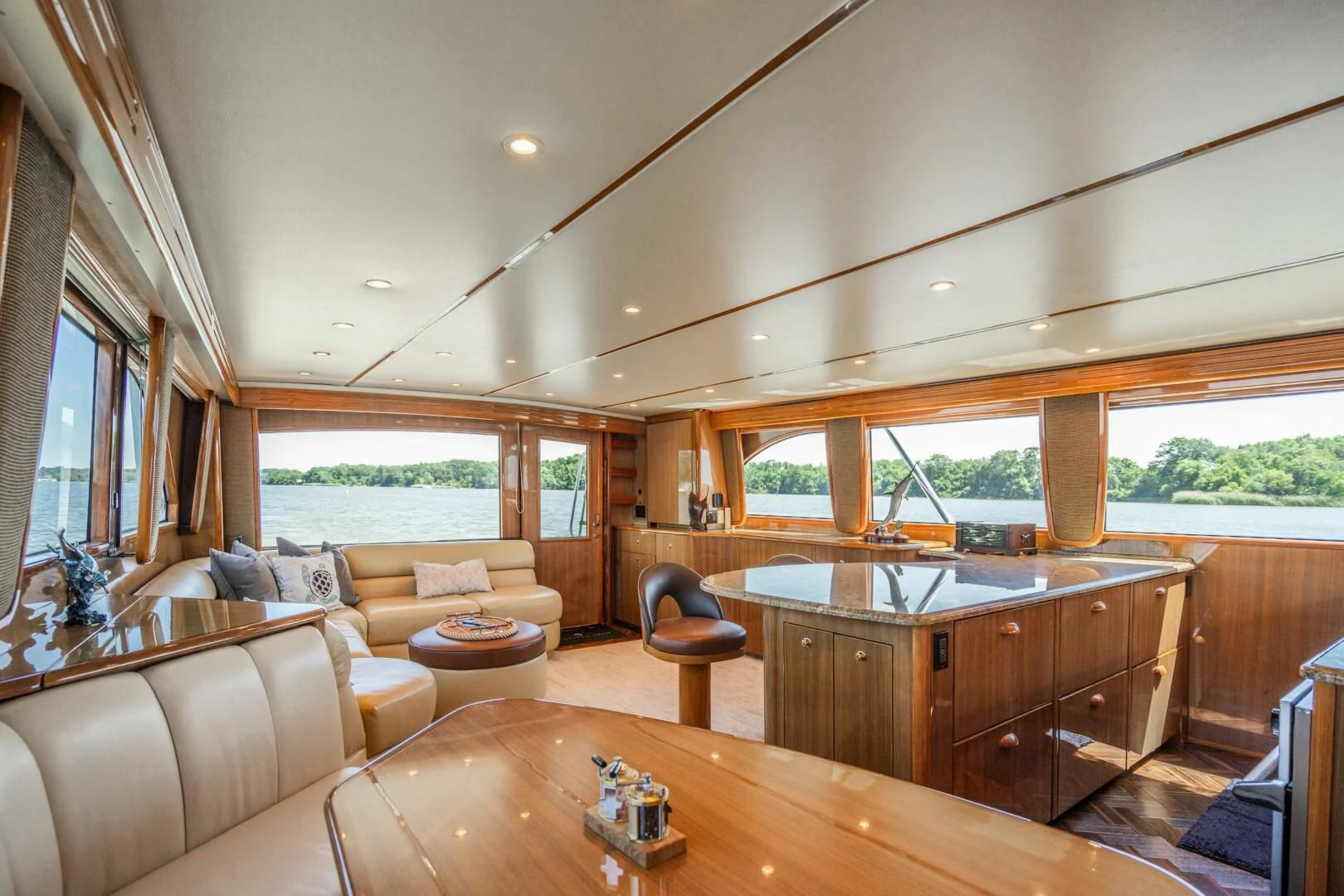 a living room with a large window aboard W Yacht for Sale