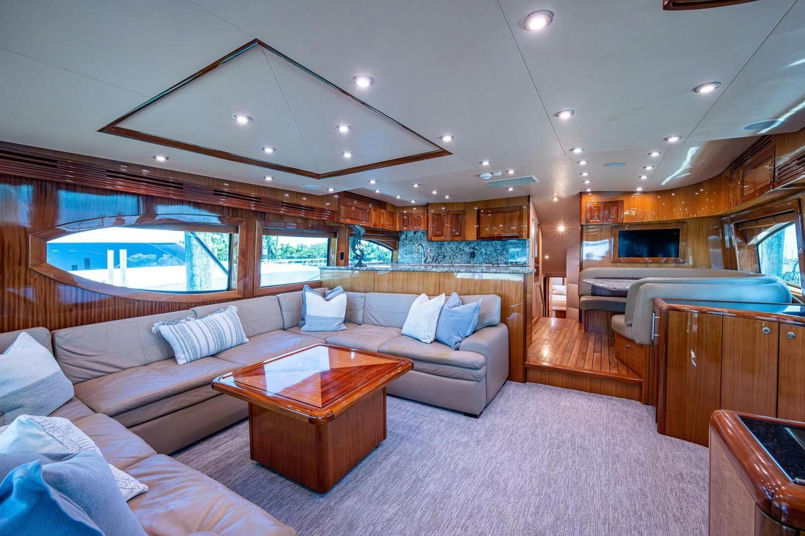 a living room with a large window aboard W Yacht for Sale