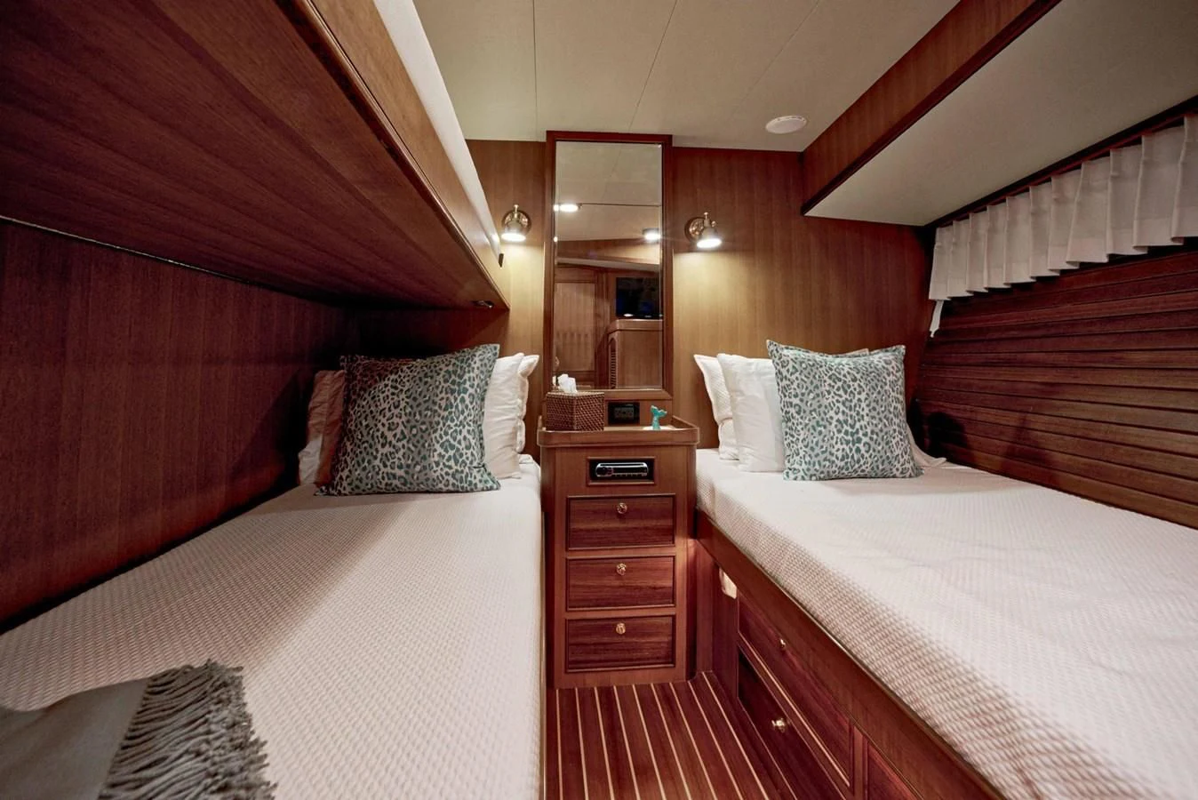 a room with two beds aboard JUBILEE Yacht for Sale