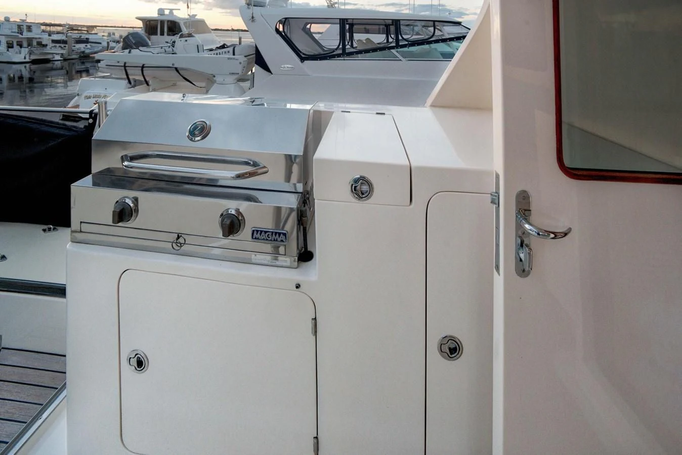 a silver suitcase on a boat aboard JUBILEE Yacht for Sale