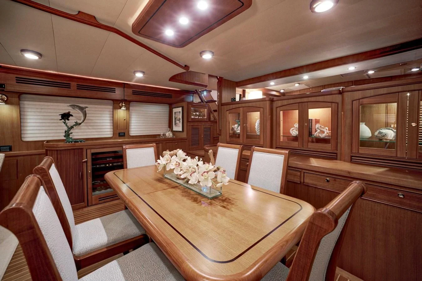 a dining room with a table and chairs aboard JUBILEE Yacht for Sale