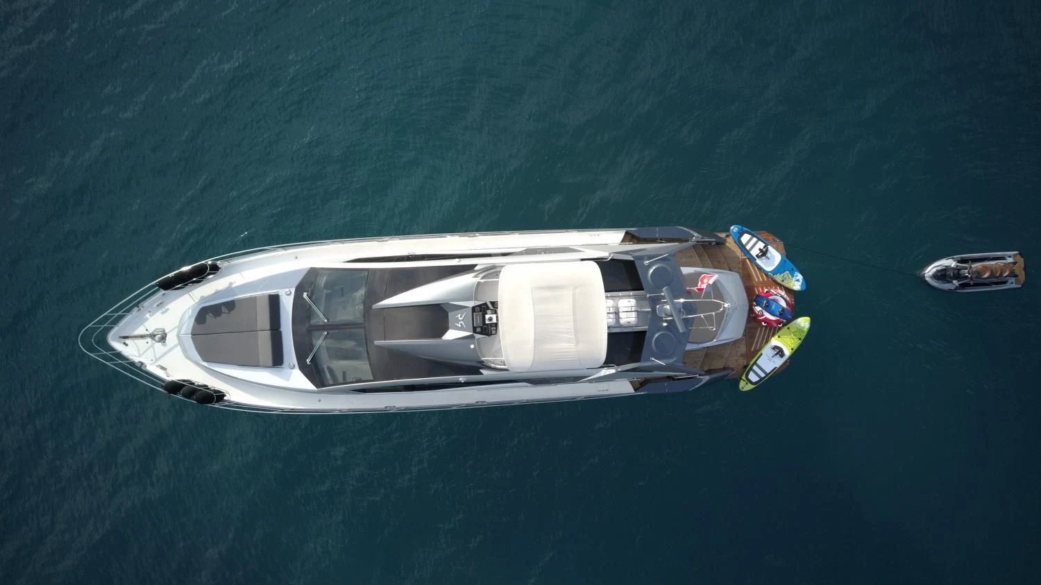 a high angle view of a car aboard MORRIGAN Yacht for Sale
