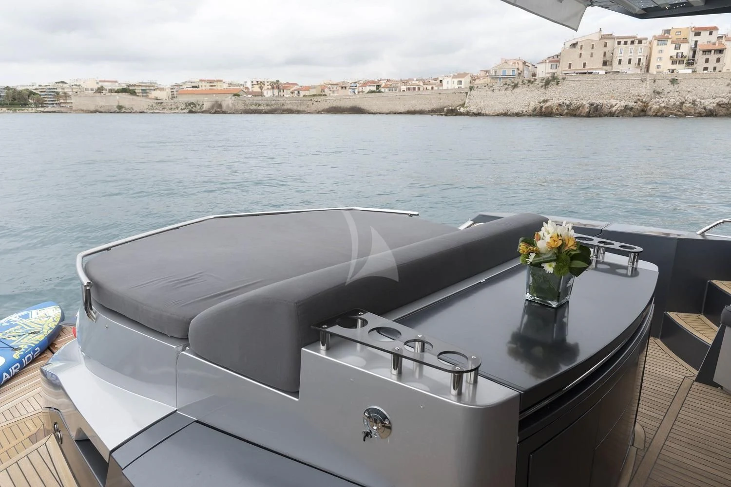 a boat with flowers on the front aboard MORRIGAN Yacht for Sale