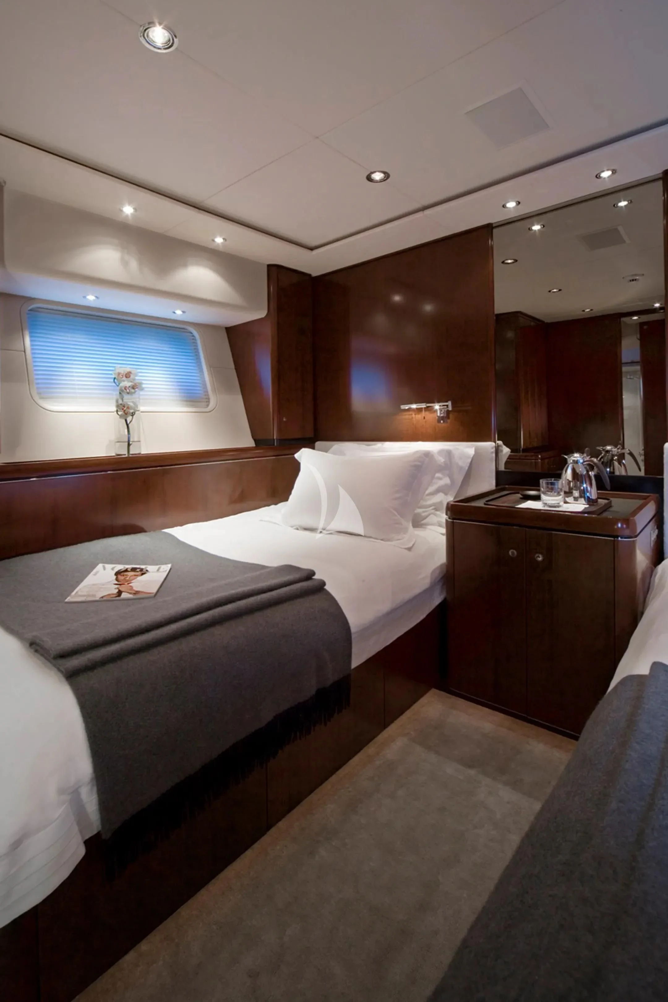a room with two beds aboard MYSTERE Yacht for Sale