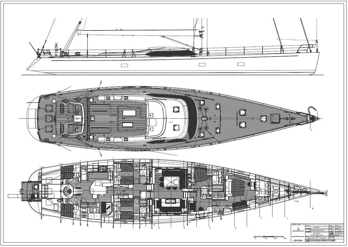 diagram, engineering drawing aboard ACAIA Yacht for Sale