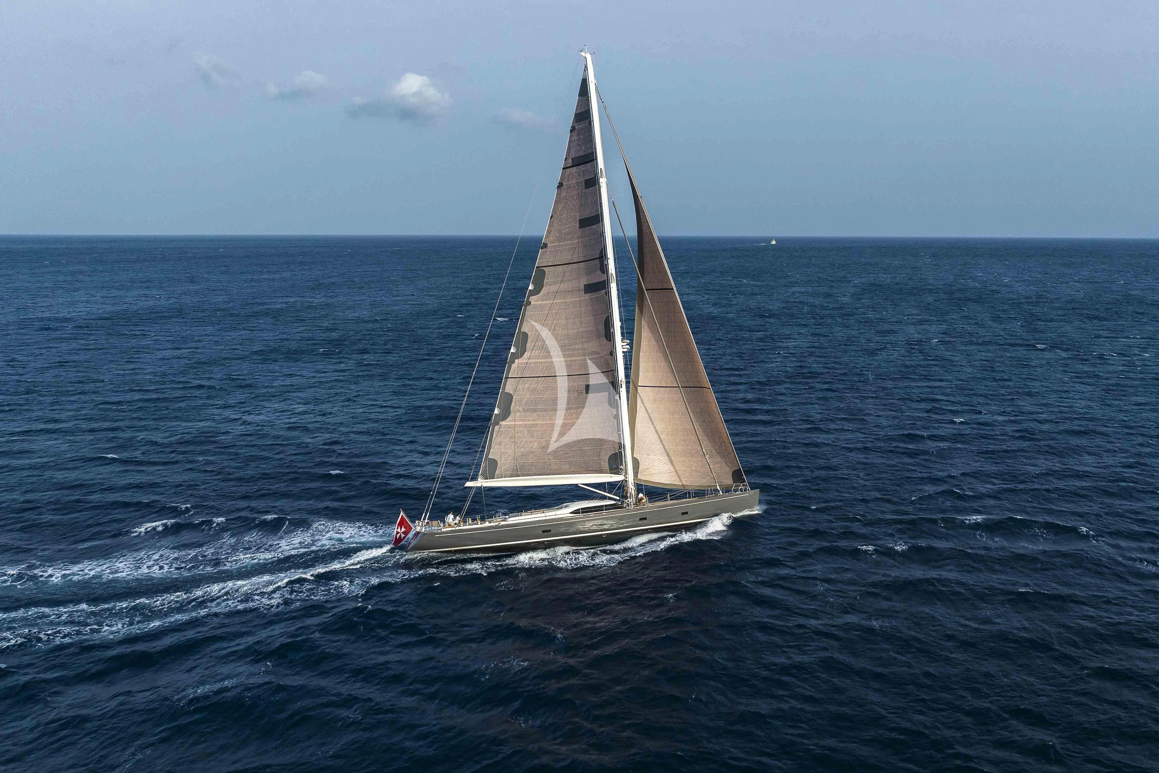 a sailboat in the water aboard ACAIA Yacht for Sale