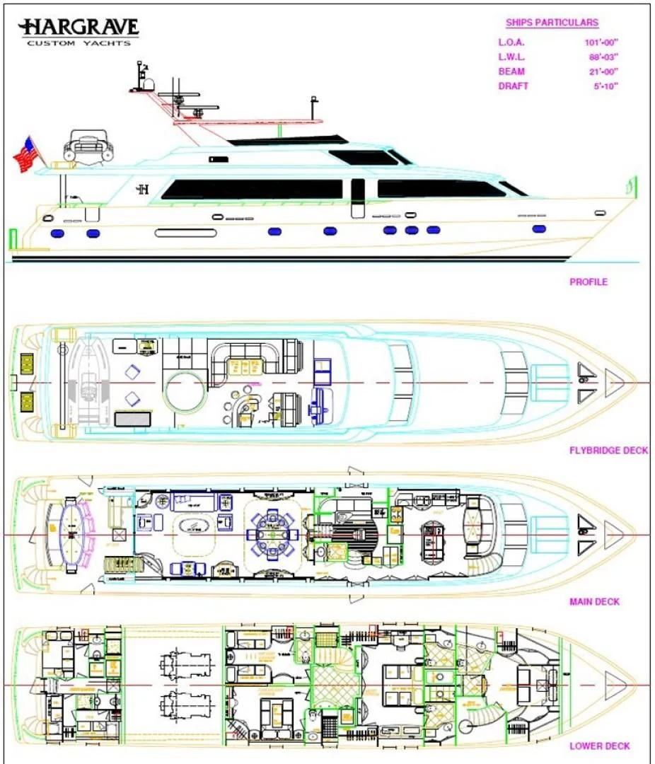 diagram, engineering drawing aboard DUNIA Yacht for Sale