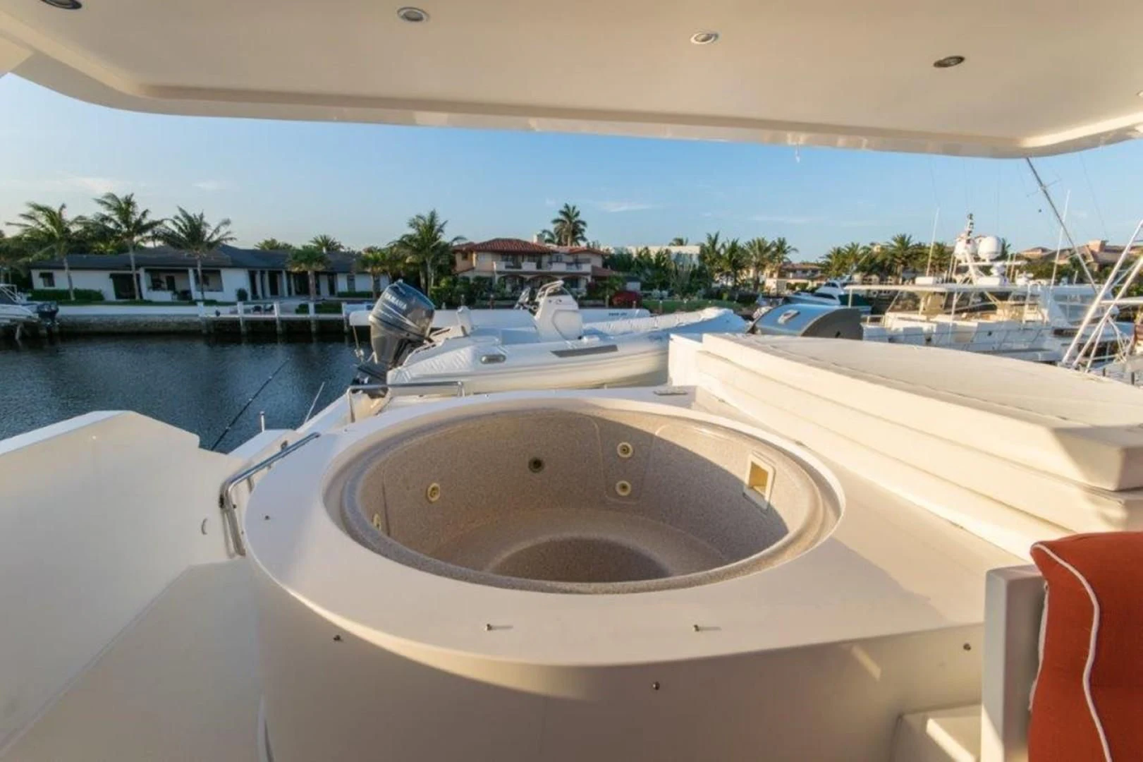 a large white pool with a round pool in it aboard DUNIA Yacht for Sale