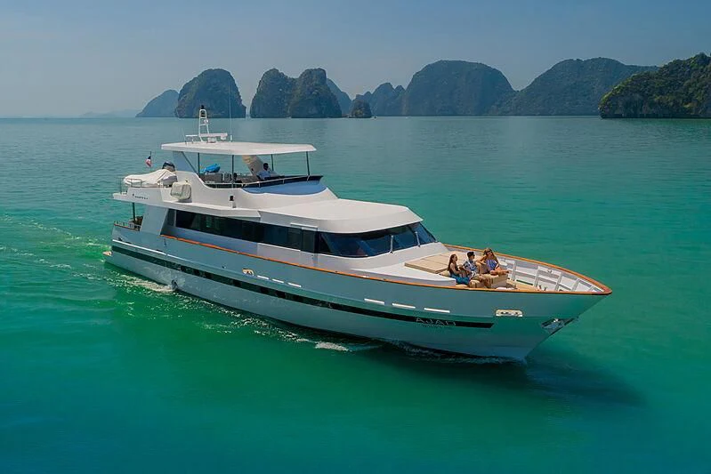 a boat with people on it aboard AJAO Yacht for Sale
