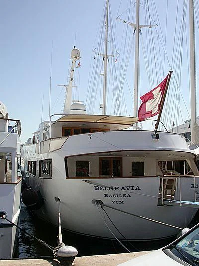 a boat with a flag on the front aboard MONTECRISTO Yacht for Sale