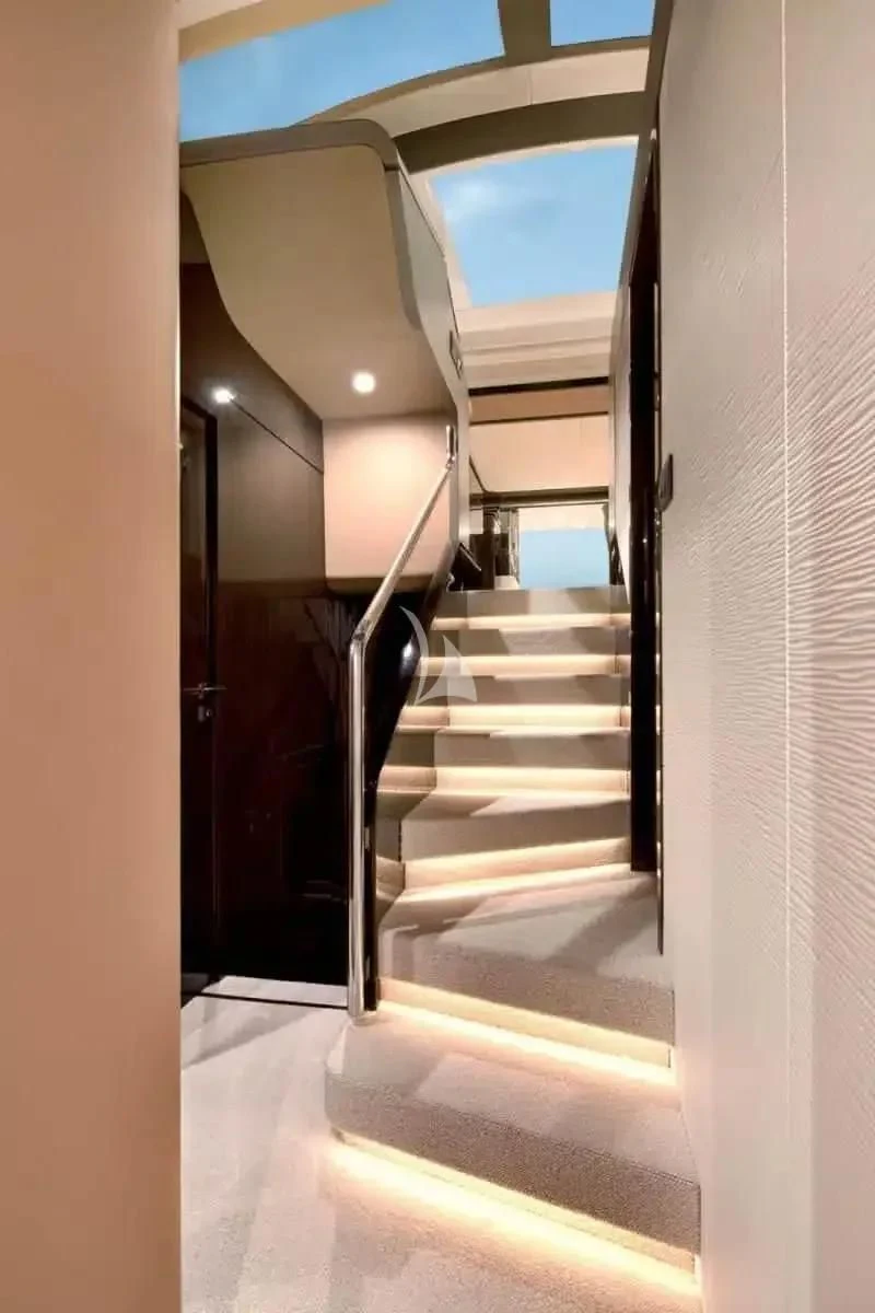 a hallway with a glass door aboard ALKYONE Yacht for Sale