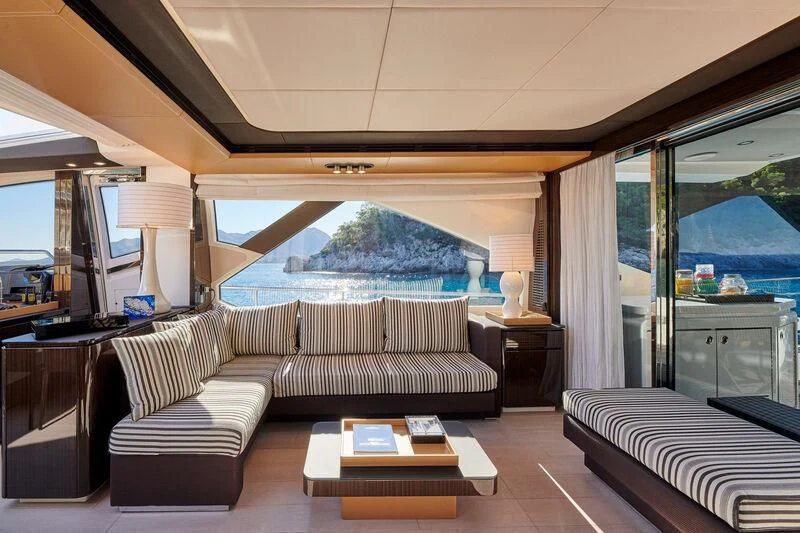 a living room with a large blue and white whale aboard ALKYONE Yacht for Sale