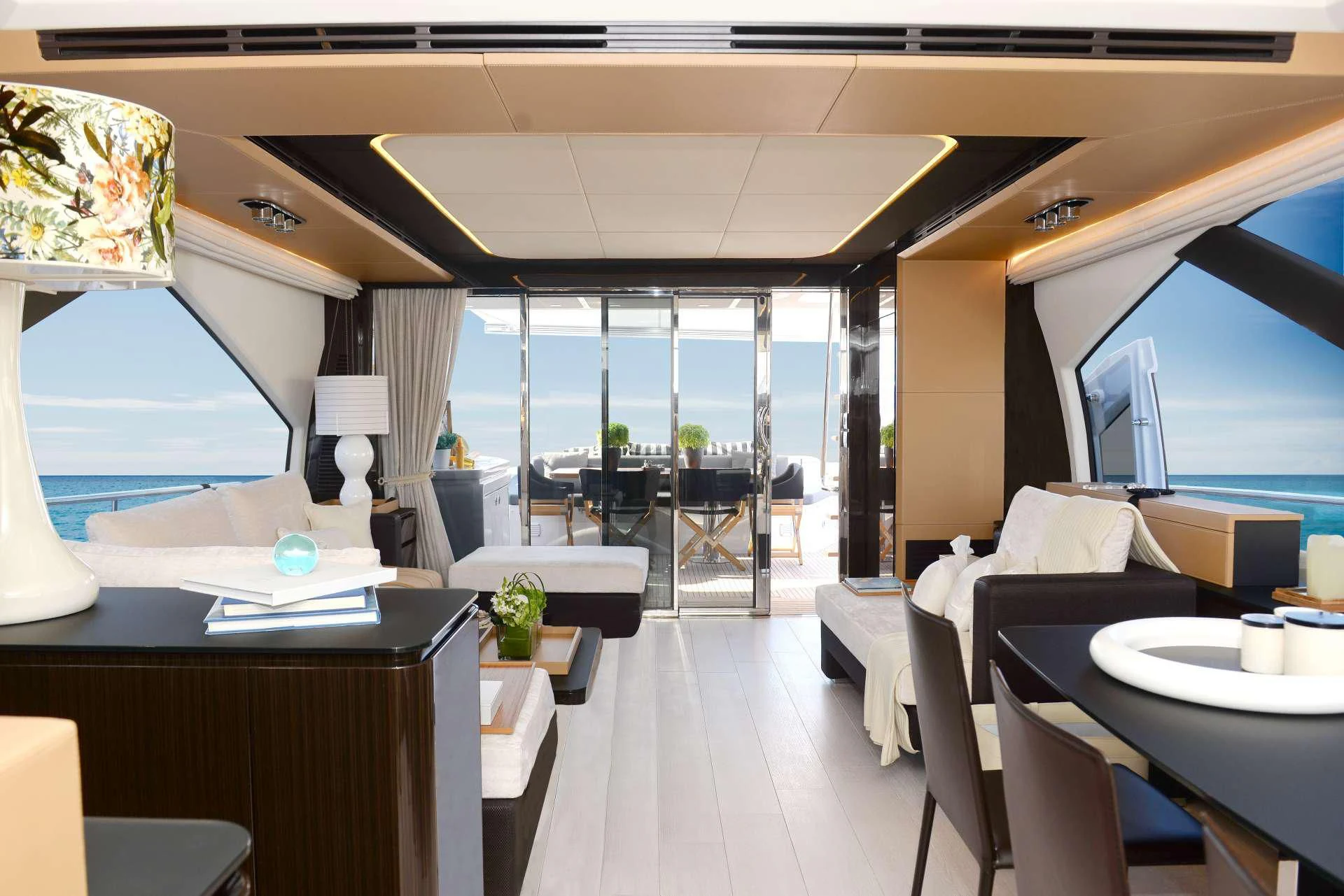 a room with a view of the ocean and the ocean aboard ALKYONE Yacht for Sale