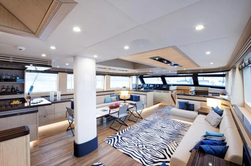 a large room with a large white column and a large white column aboard THAT'S AMORE Yacht for Sale