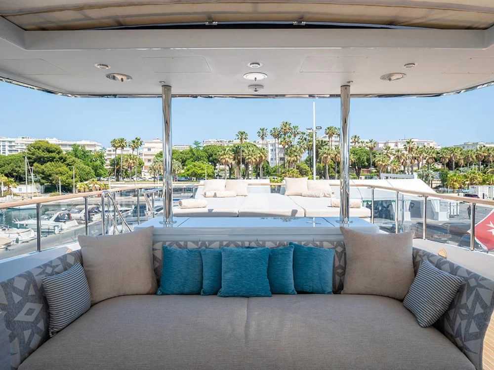 a couch on a boat aboard ADVA Yacht for Sale