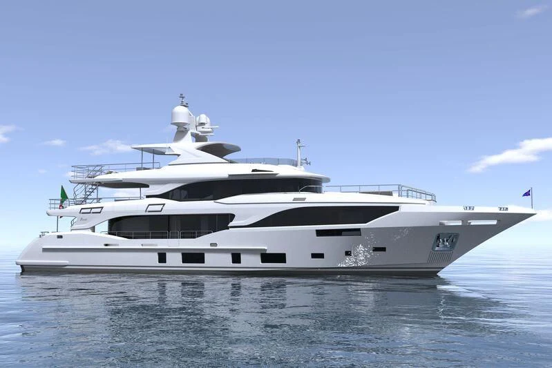 a white yacht on the water aboard ADVA Yacht for Sale