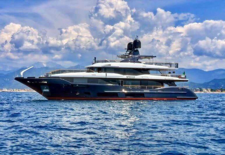 a large ship in the water aboard ADVA Yacht for Sale