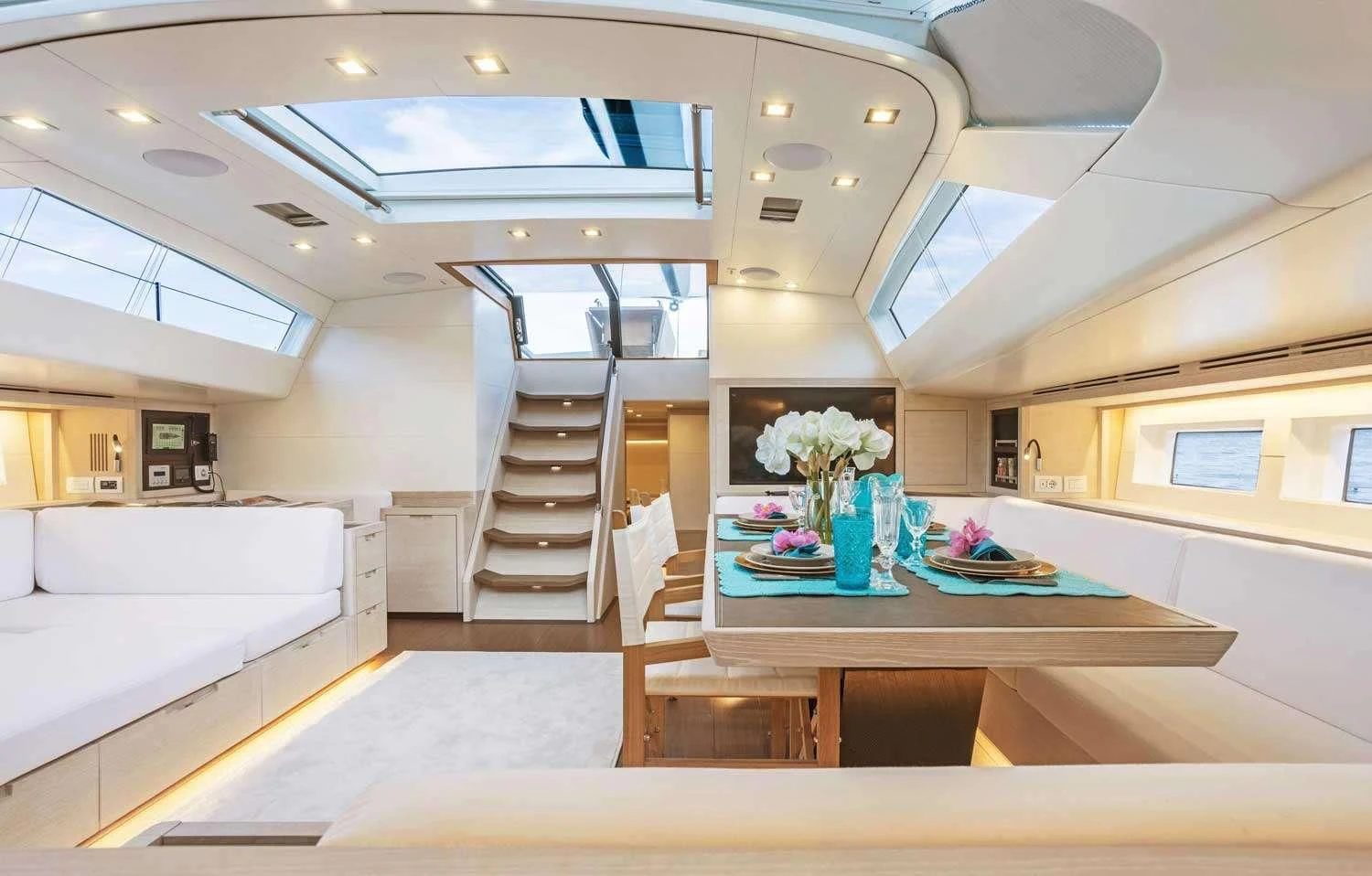 a staircase in a building aboard MINDFULNESS Yacht for Charter