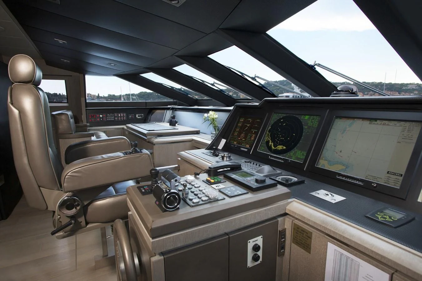 a control panel in a car aboard DEFIANT Yacht for Sale