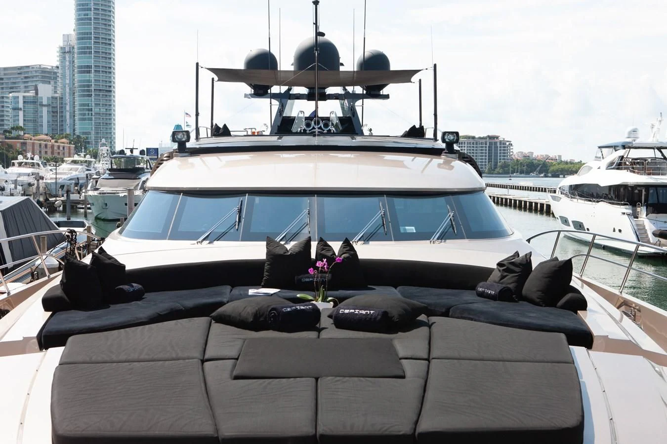 a boat with a large amount of luggage on it aboard DEFIANT Yacht for Sale