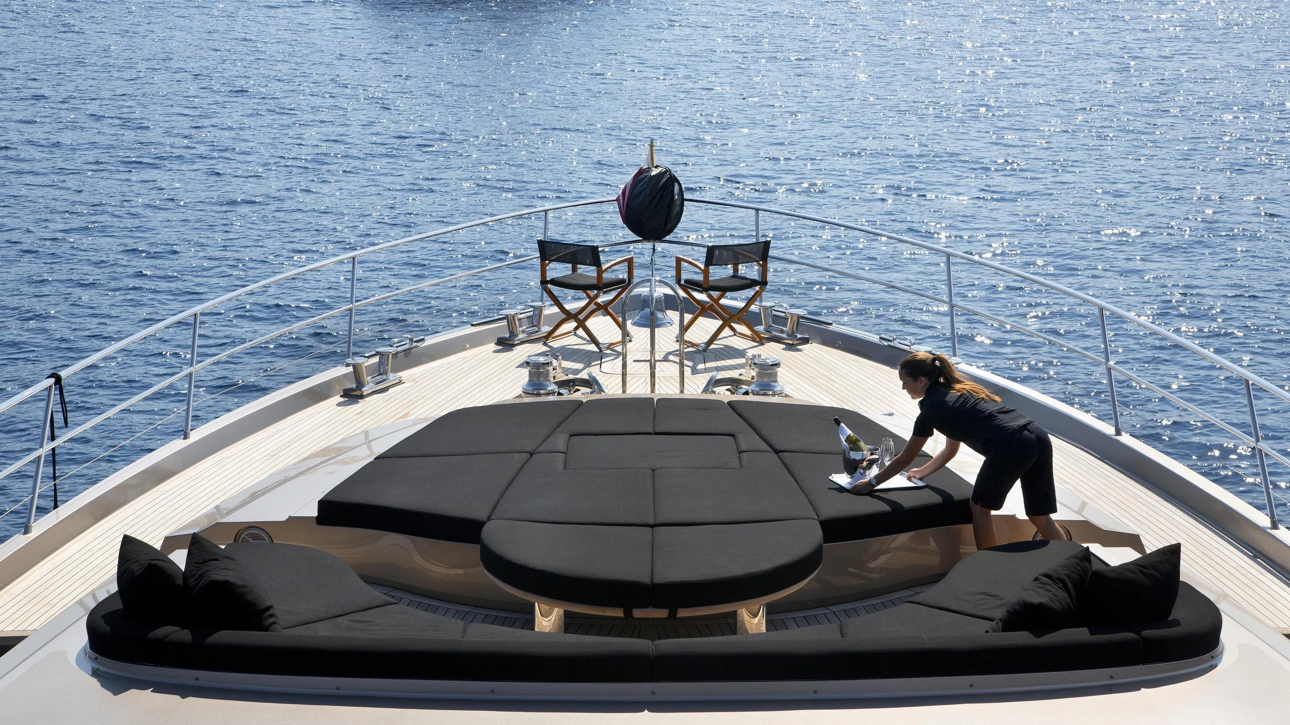 a person sitting on a boat aboard DEFIANT Yacht for Sale