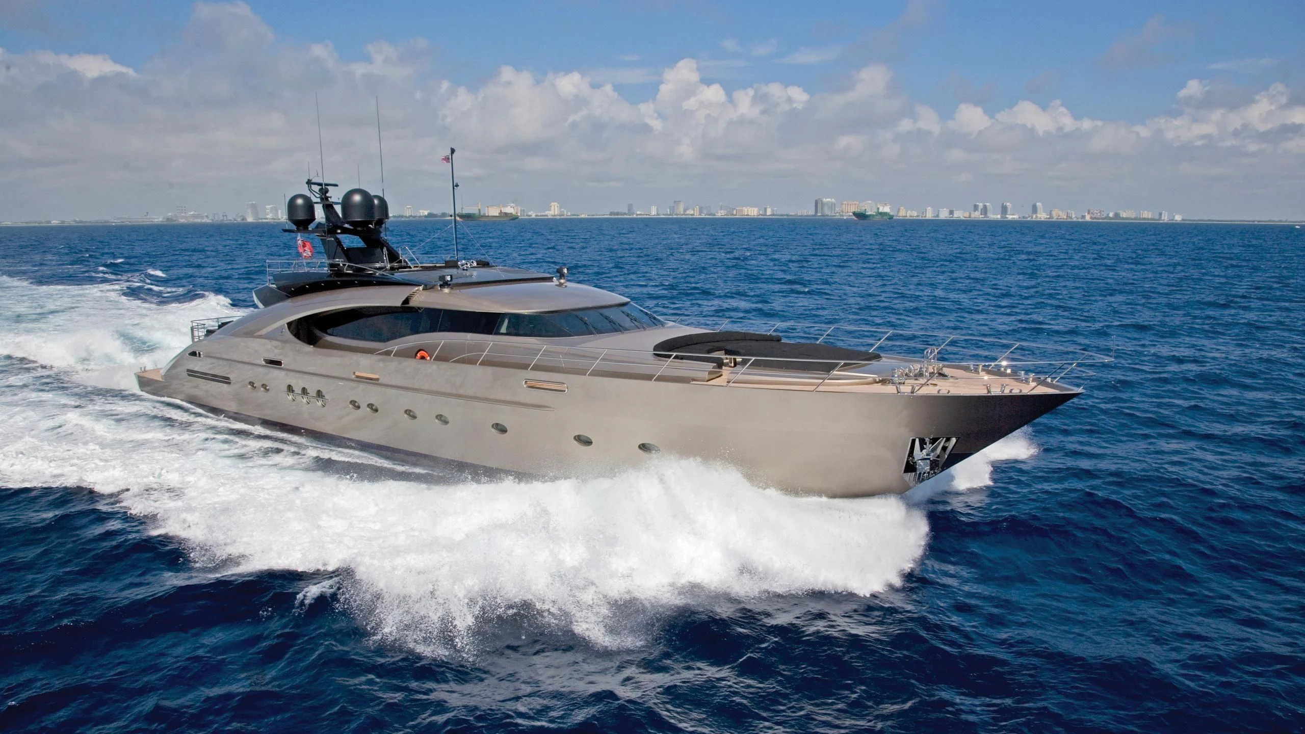 a white yacht on the water aboard DEFIANT Yacht for Sale