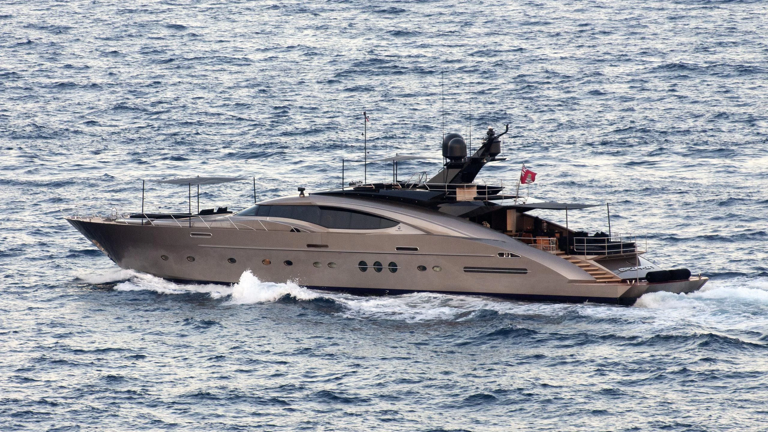 a military ship in the water aboard DEFIANT Yacht for Sale