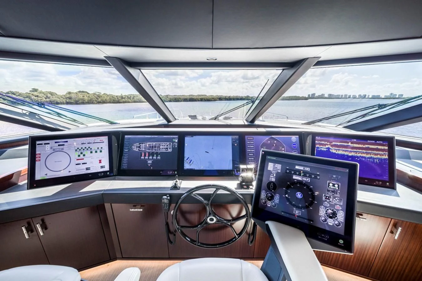 a group of monitors on a vehicle aboard LION'S DEN Yacht for Sale