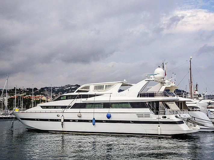 a white yacht in the water aboard SONIA C Yacht for Sale