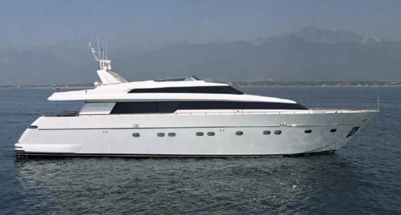 a white yacht in the water aboard MIRI Yacht for Sale