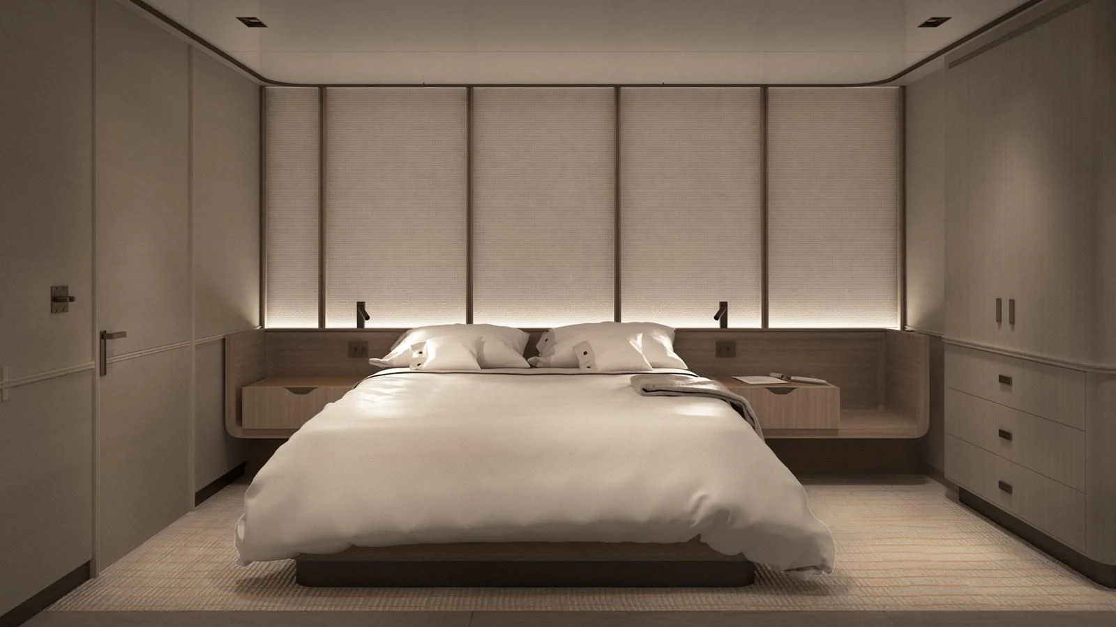 a bed in a room aboard NL45/01 Yacht for Sale