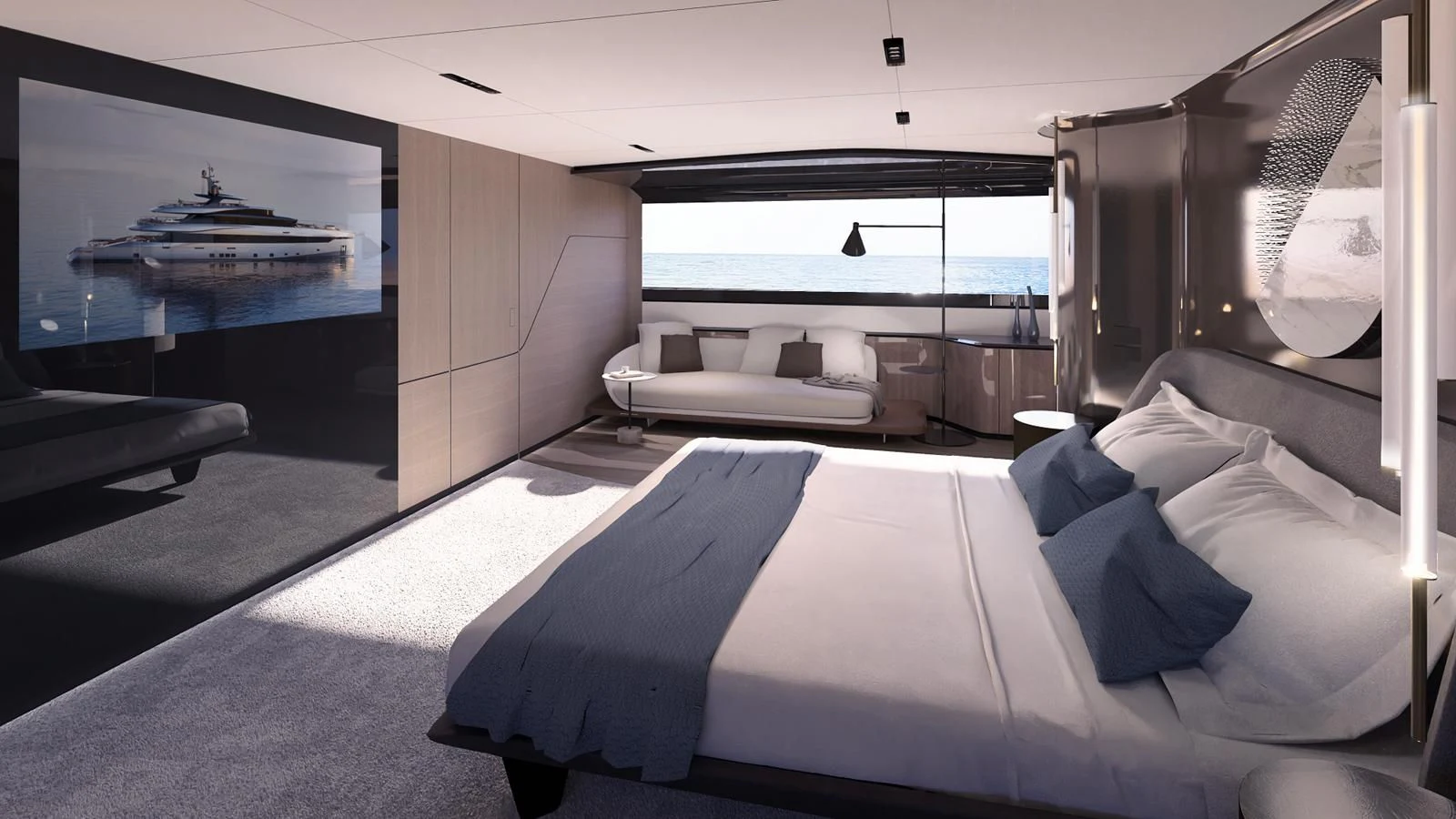 a room with a bed and a couch aboard NL45/01 Yacht for Sale