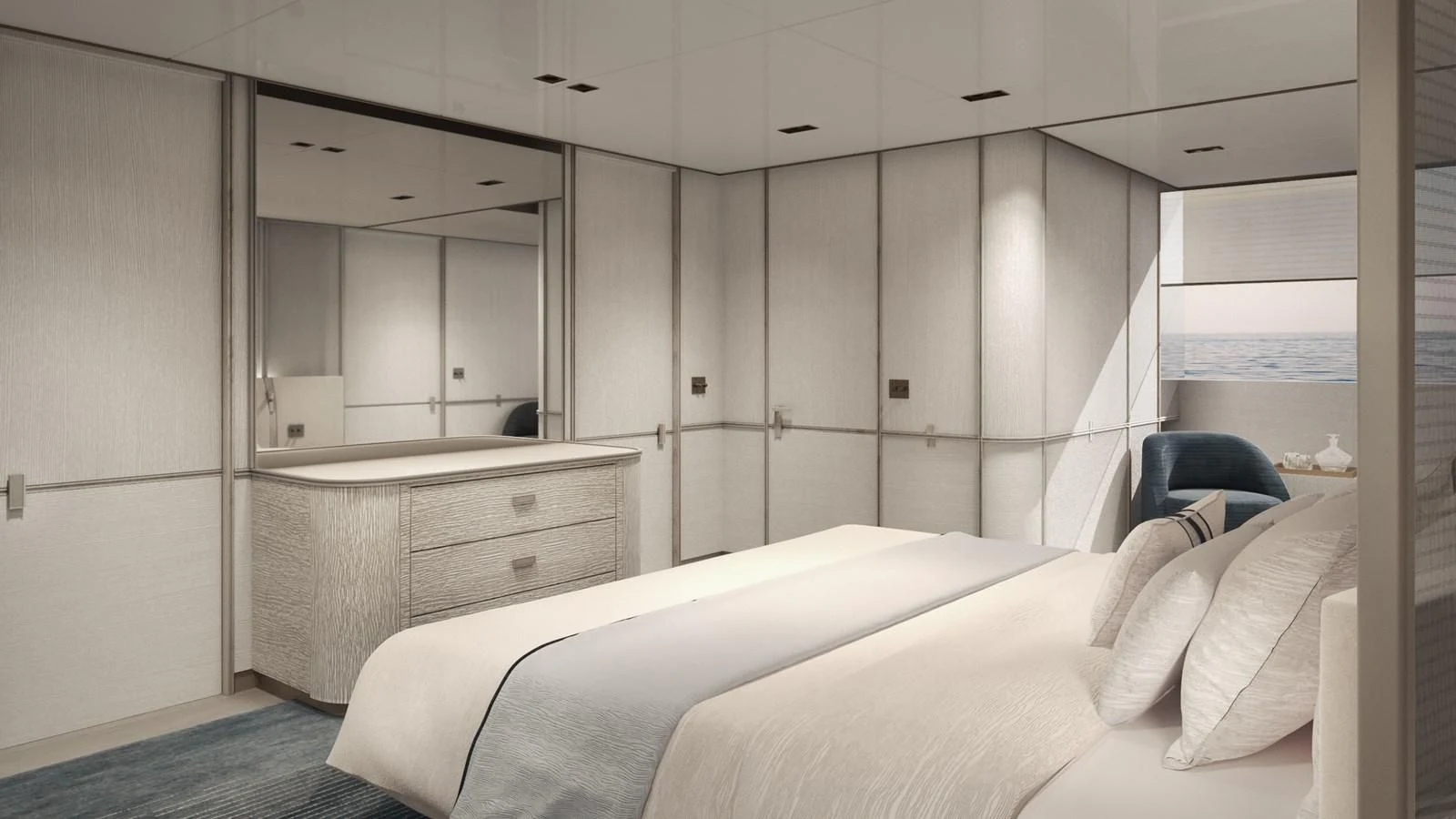 a room with a bed and a desk aboard NL45/01 Yacht for Sale