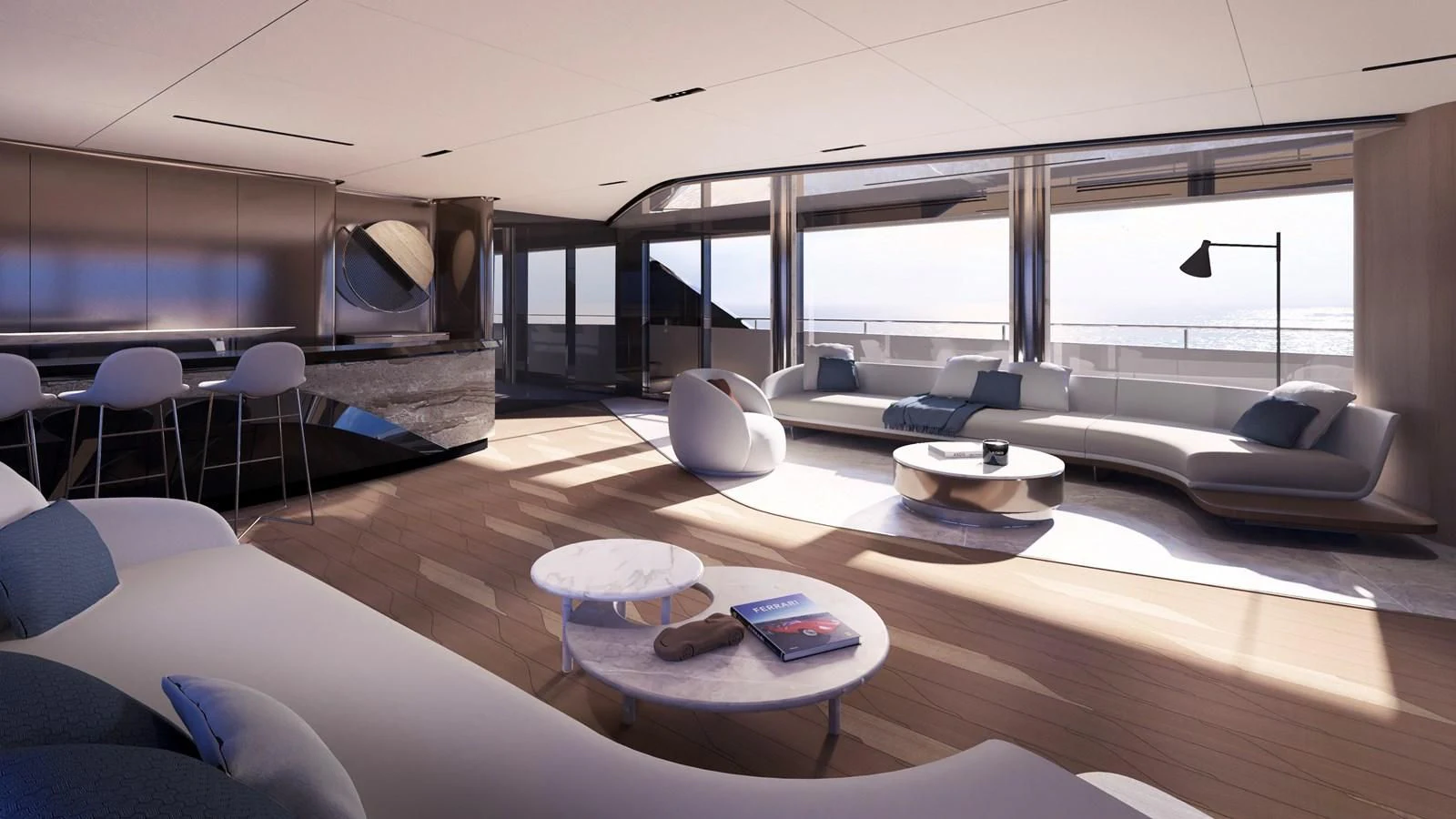 a room with a couch and a table and chairs aboard NL45/01 Yacht for Sale