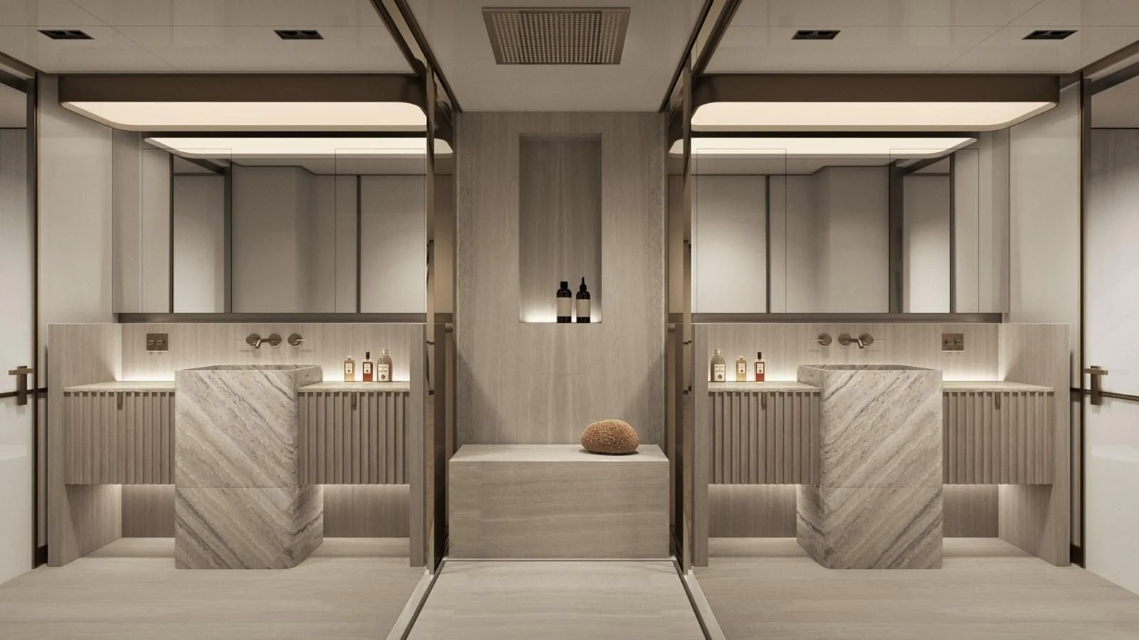 a room with a bed and a bench aboard NL45/01 Yacht for Sale