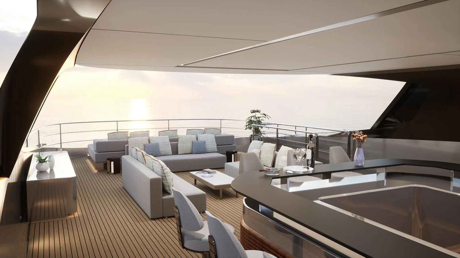 a room with a couch and a table and a large window aboard NL45/01 Yacht for Sale