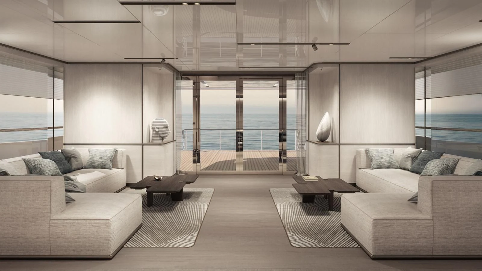 a living room with a large window aboard NL45/01 Yacht for Sale