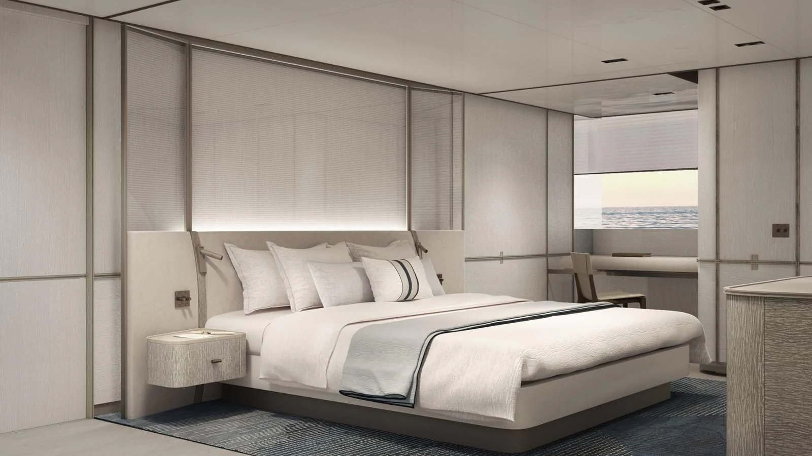 a bed in a room aboard NL45/01 Yacht for Sale