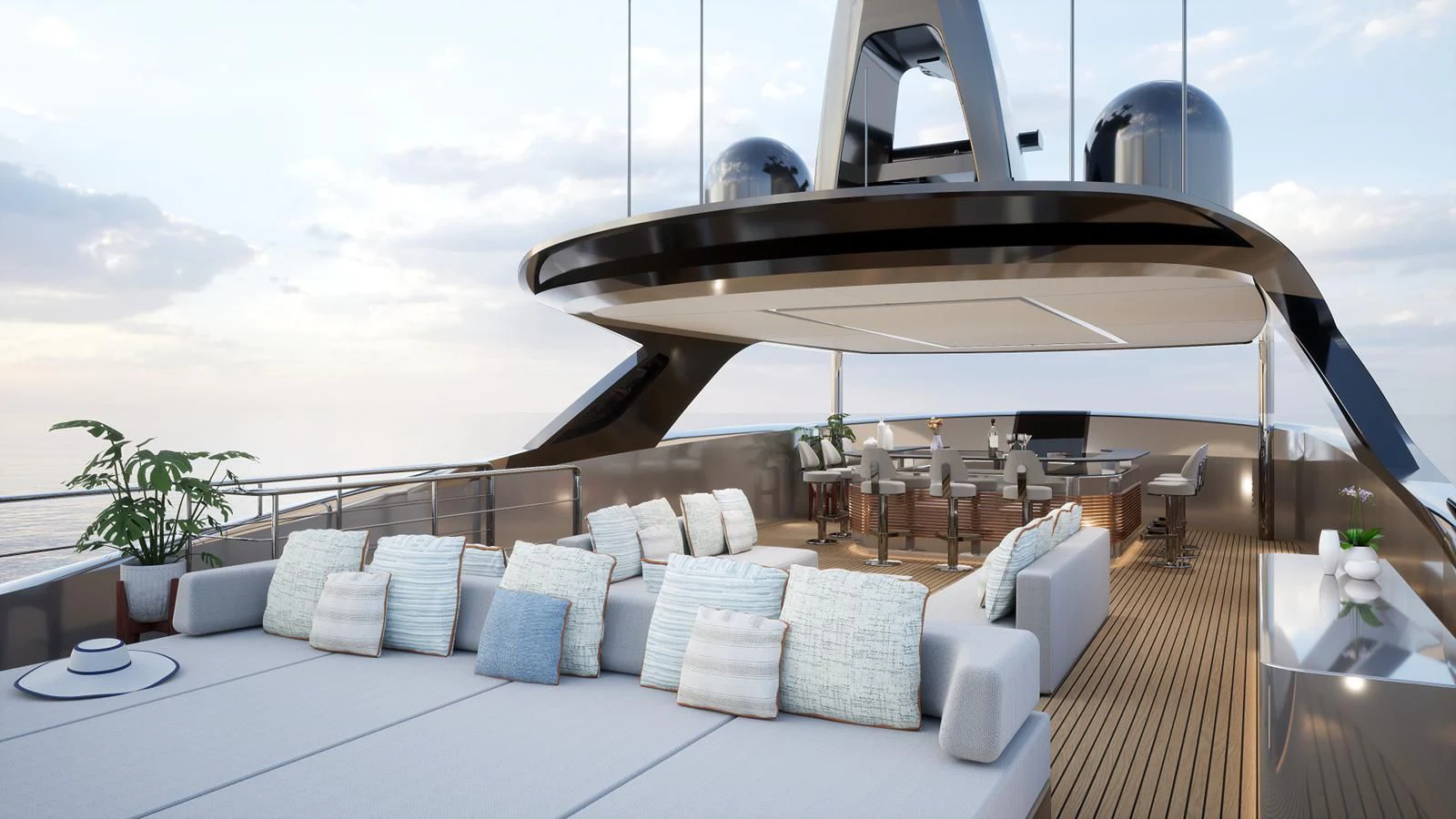 a large lounge area with a large lounge chair and a large swimming pool aboard NL45/01 Yacht for Sale