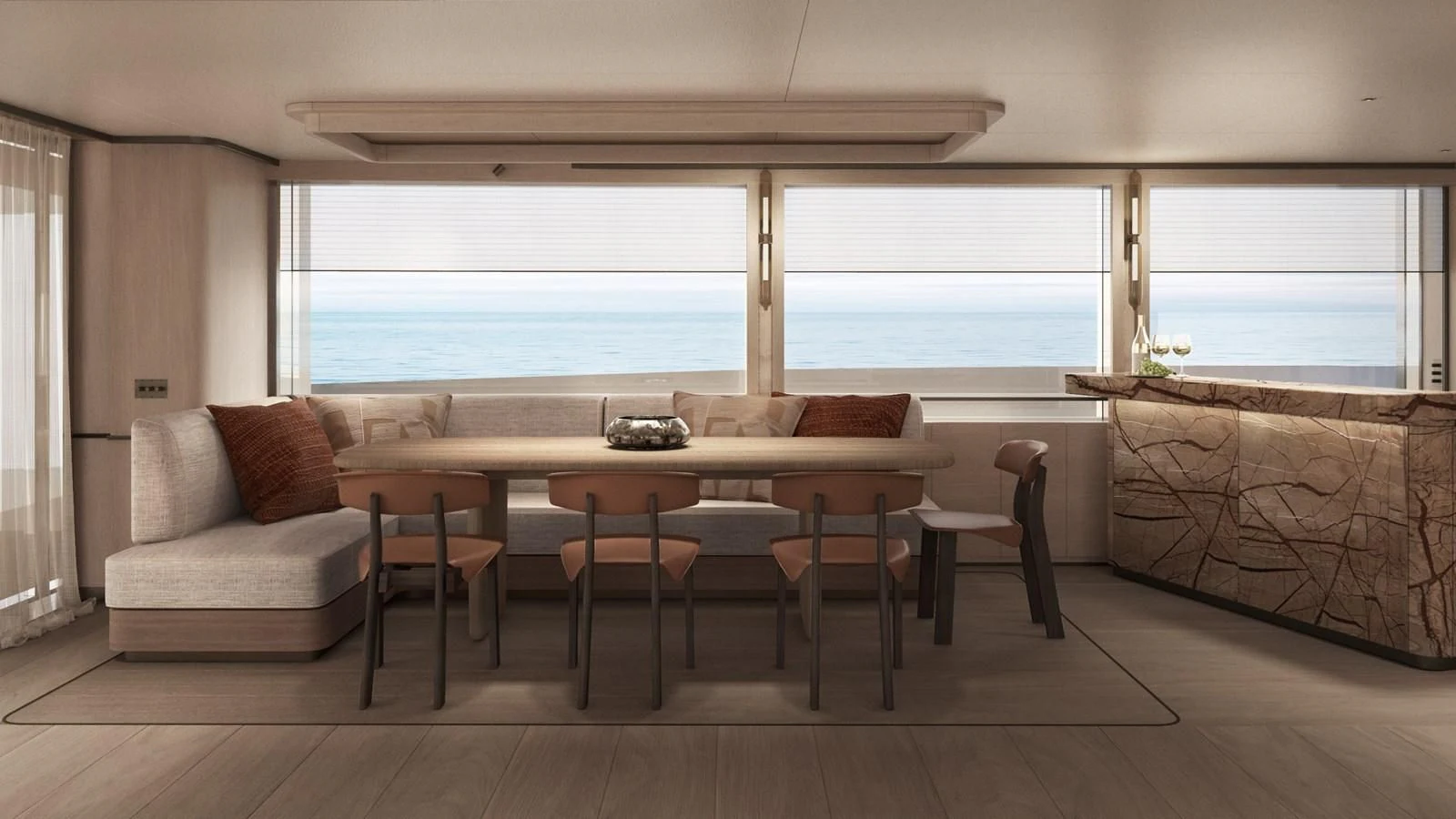 a room with a table and chairs aboard NL45/01 Yacht for Sale