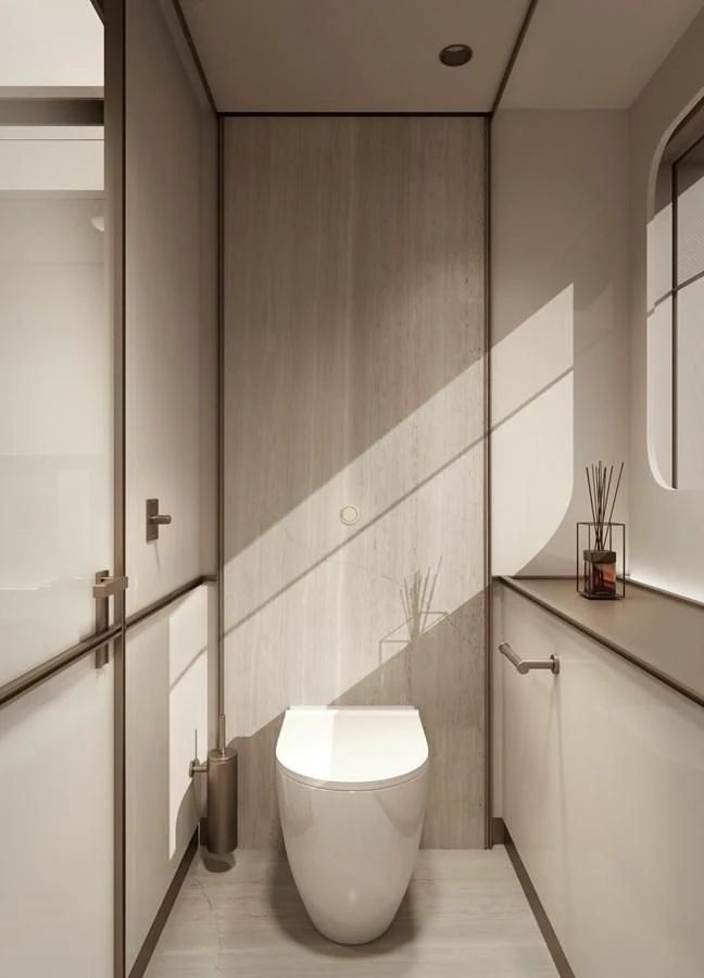 a bathroom with a toilet and a shower unit aboard NL45/01 Yacht for Sale